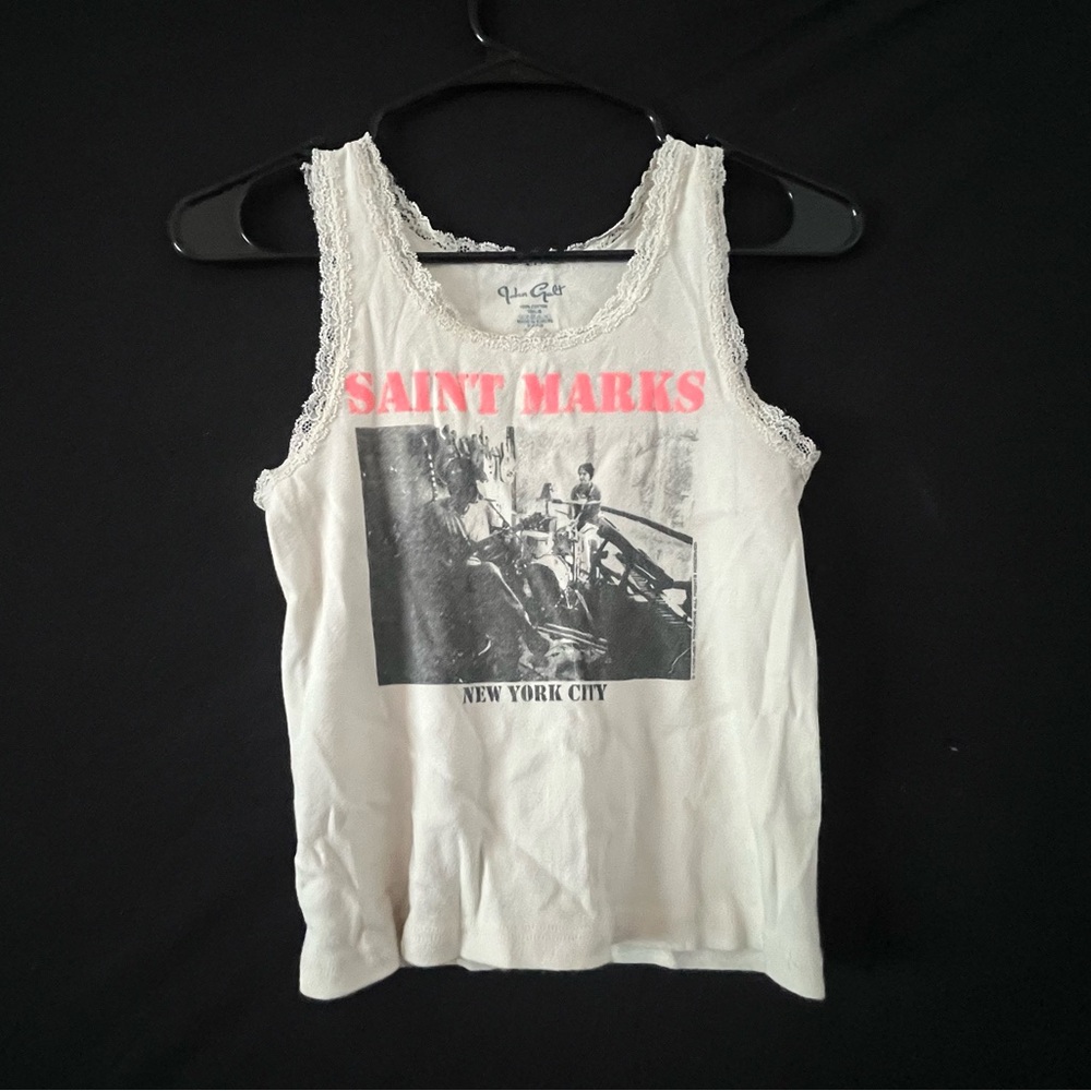 Brandy Melville Cream Tank with Pink and Black Graphic